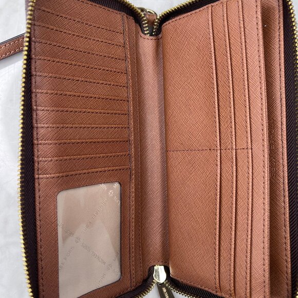 Michael Kors Continental Wallet JetSet Zippered Large Brown Wristlet Leather - Picture 9 of 16